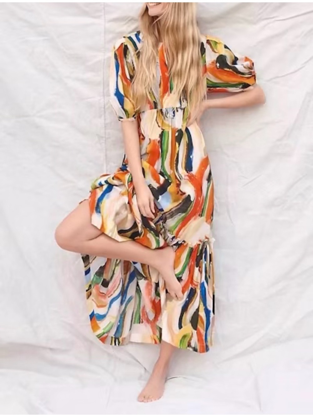 Anthropologie | Maeve Suzannah Colorful Printed Puff Sleeved Maxi Dress